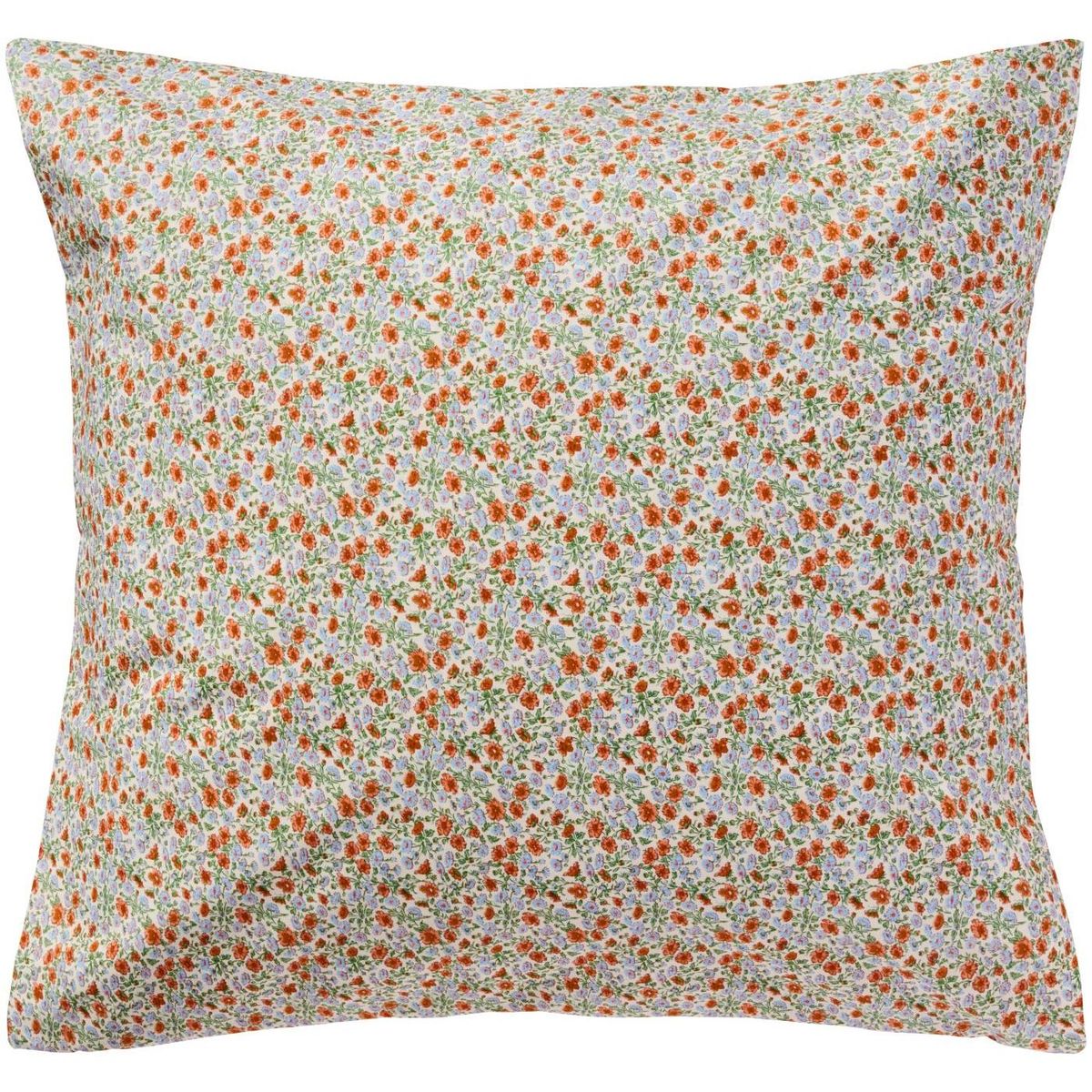 Putetrekk 60x60 -  Lyseblå og rustfargede blomster
