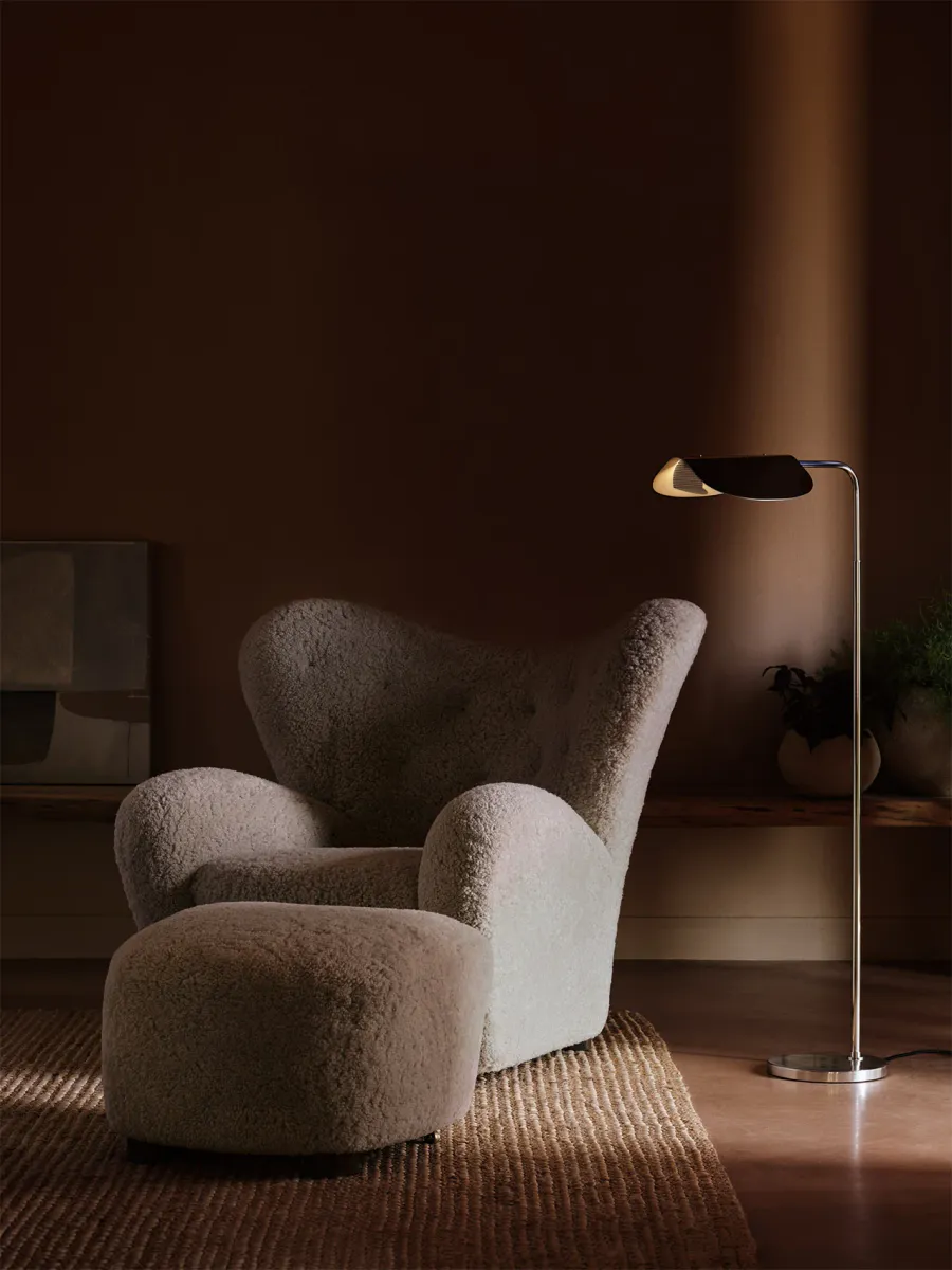 The Tired Man Lounge Chair. Sheepskin Moonlight