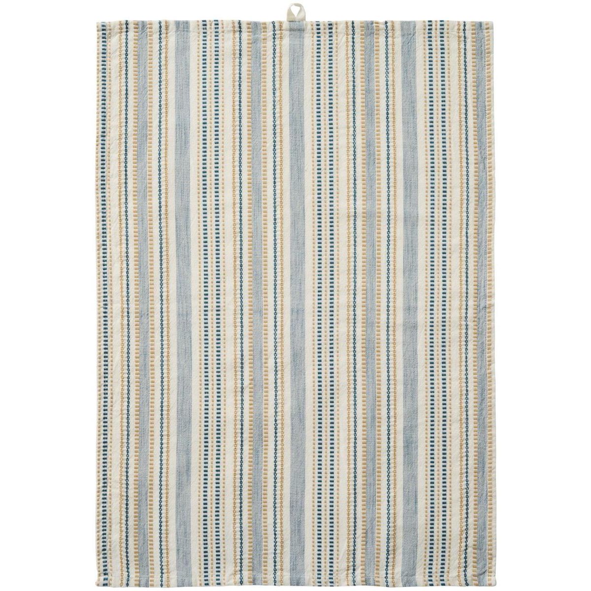 Kjøkkenhåndkle hvitt m/blått og beige innvevd mønster