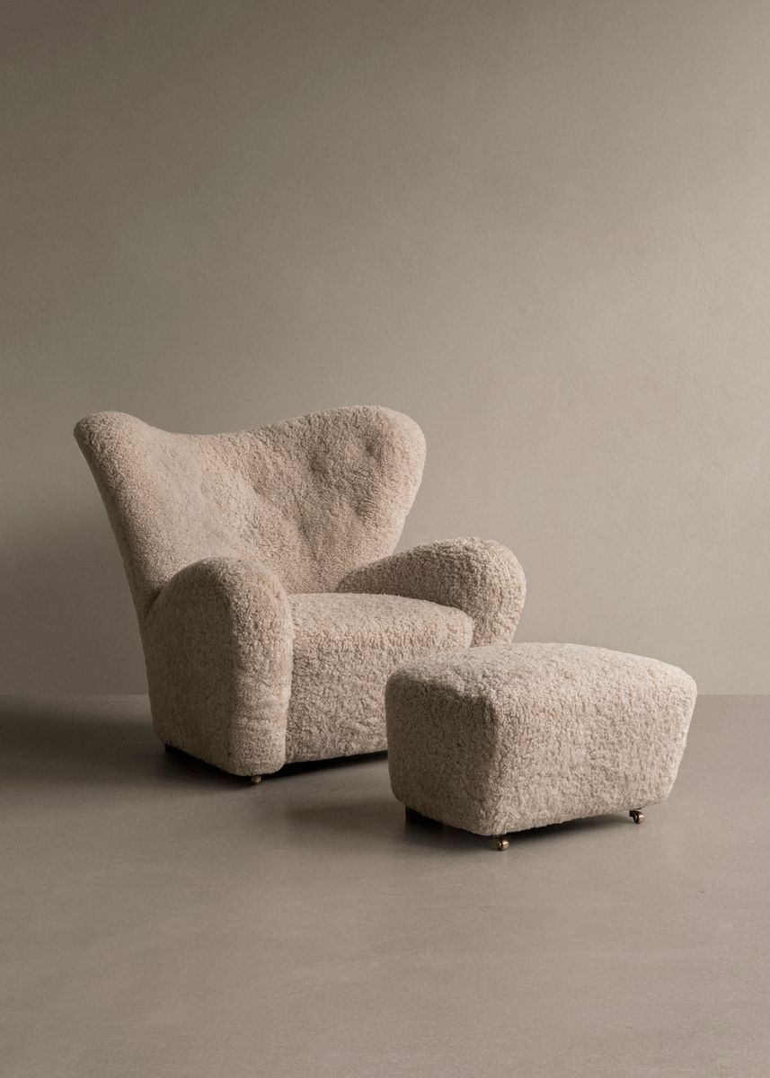 The Tired Man Lounge Chair. Sheepskin Moonlight